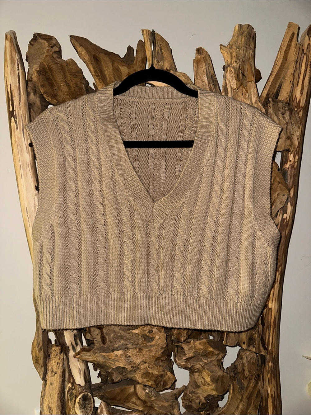 SHEIN Beige Cable-Knit V-Neck Sweater Vest